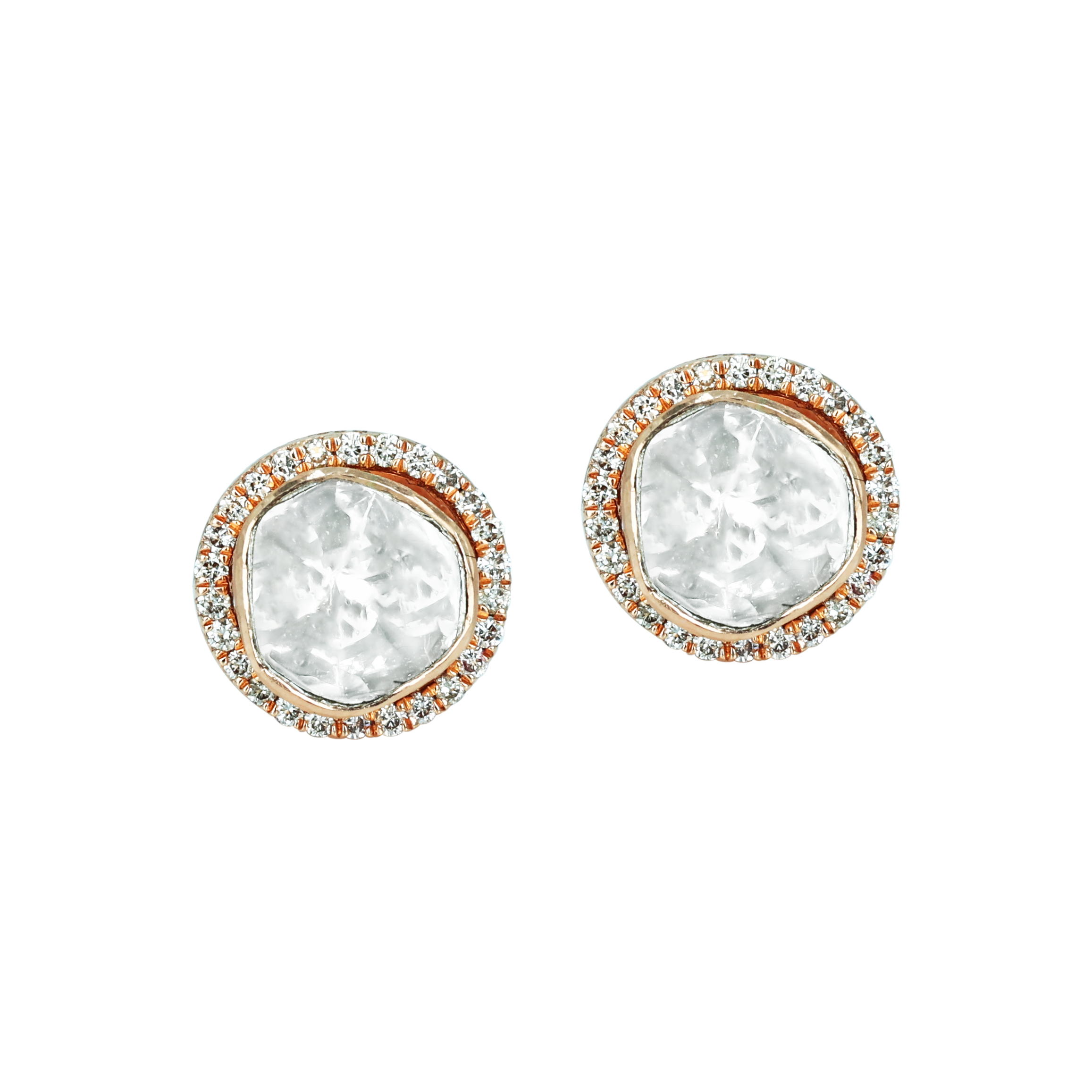 Polki Stud Earrings with Luminous Diamond Halo